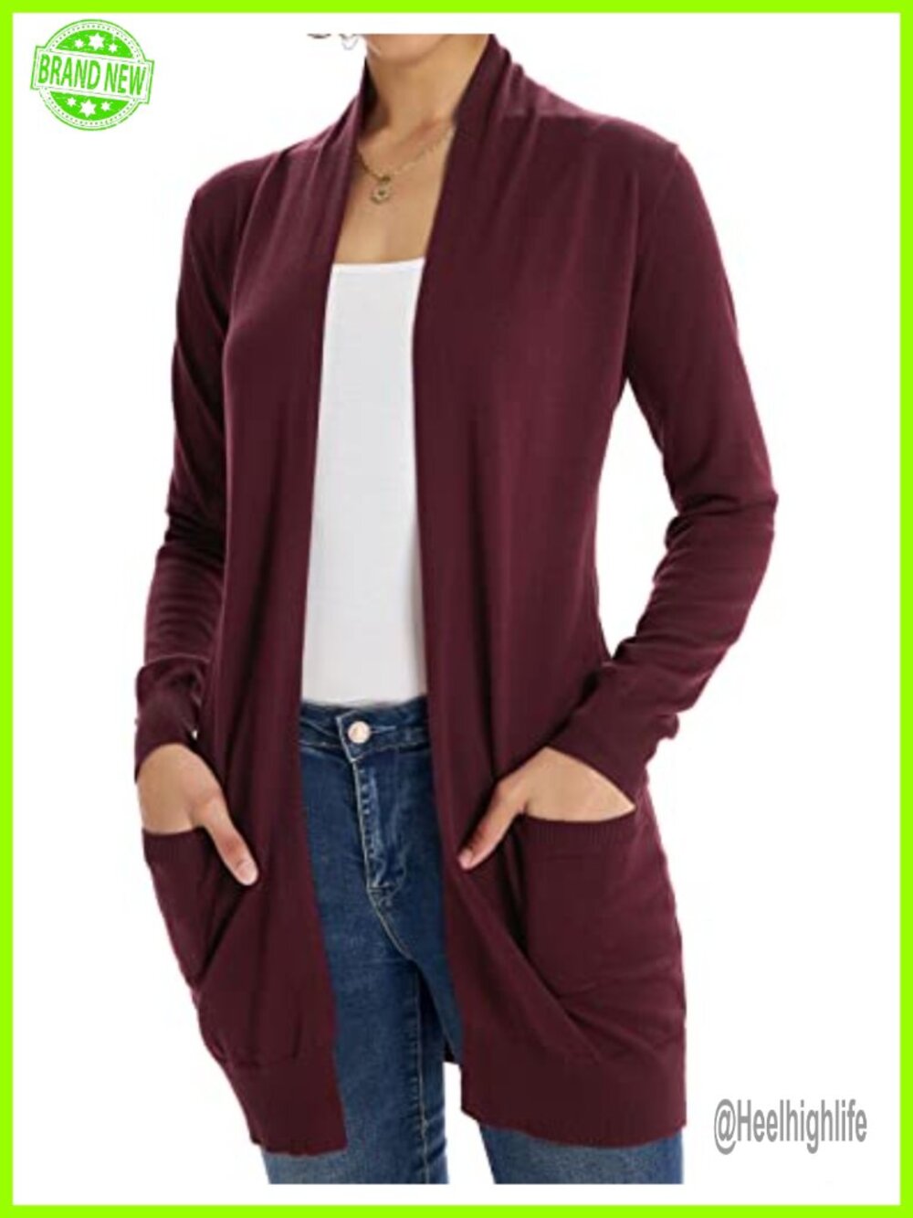 Women's Open Front Cardigan Long Sleeve V-Neck Sweater with Pocket